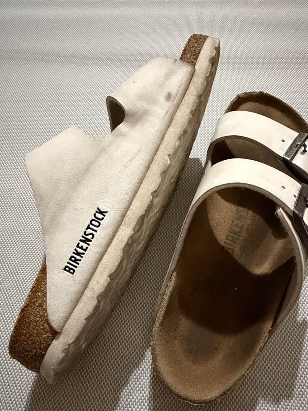 Birkenstock White Two-Piece Slide Clogs with Buckles